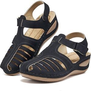 Womens Sandals Wedge Shoes: Comfortable Dressy Ankle Strap Closed Toe Size 10